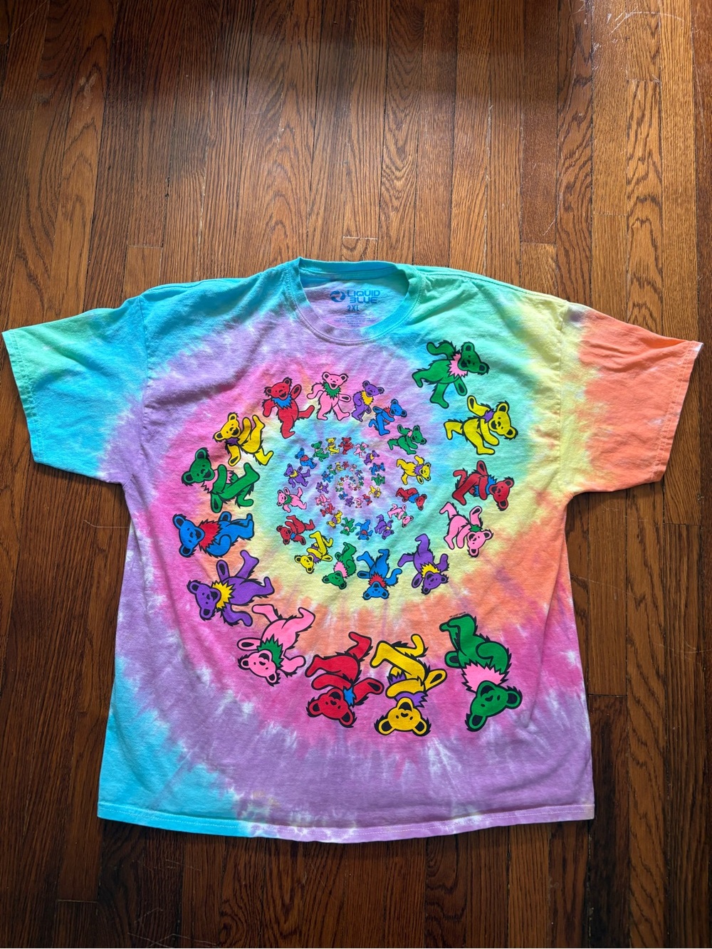 Liquid Blue Multicolor Tie-Dye Grateful Dead Dancing Bears Short Sleeve Tee